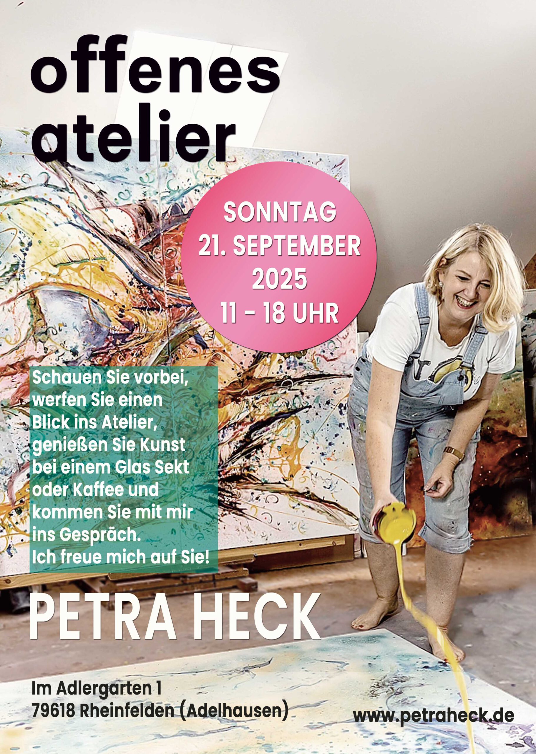 Plakat zum offenen Atelier bei der Künstlerin Petra Heck